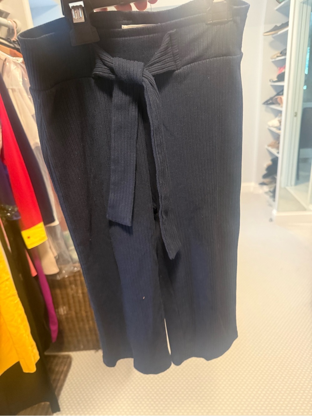 Sovereign Code Navy Ribbed Wide-Leg Tie-Waist Pants